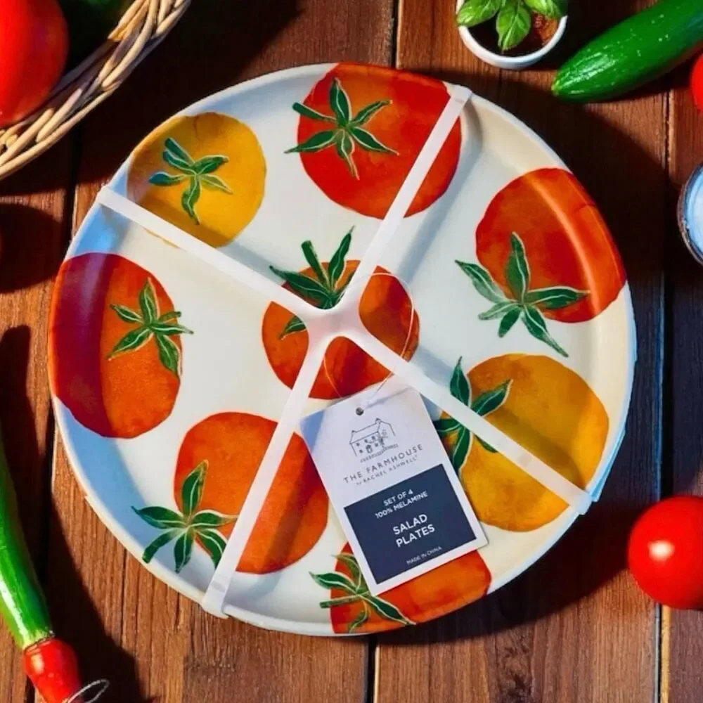 NWT Gorgeous Rachel Ashwell The Farmhouse 4 Set Melamine Tomatoes Salad Plates